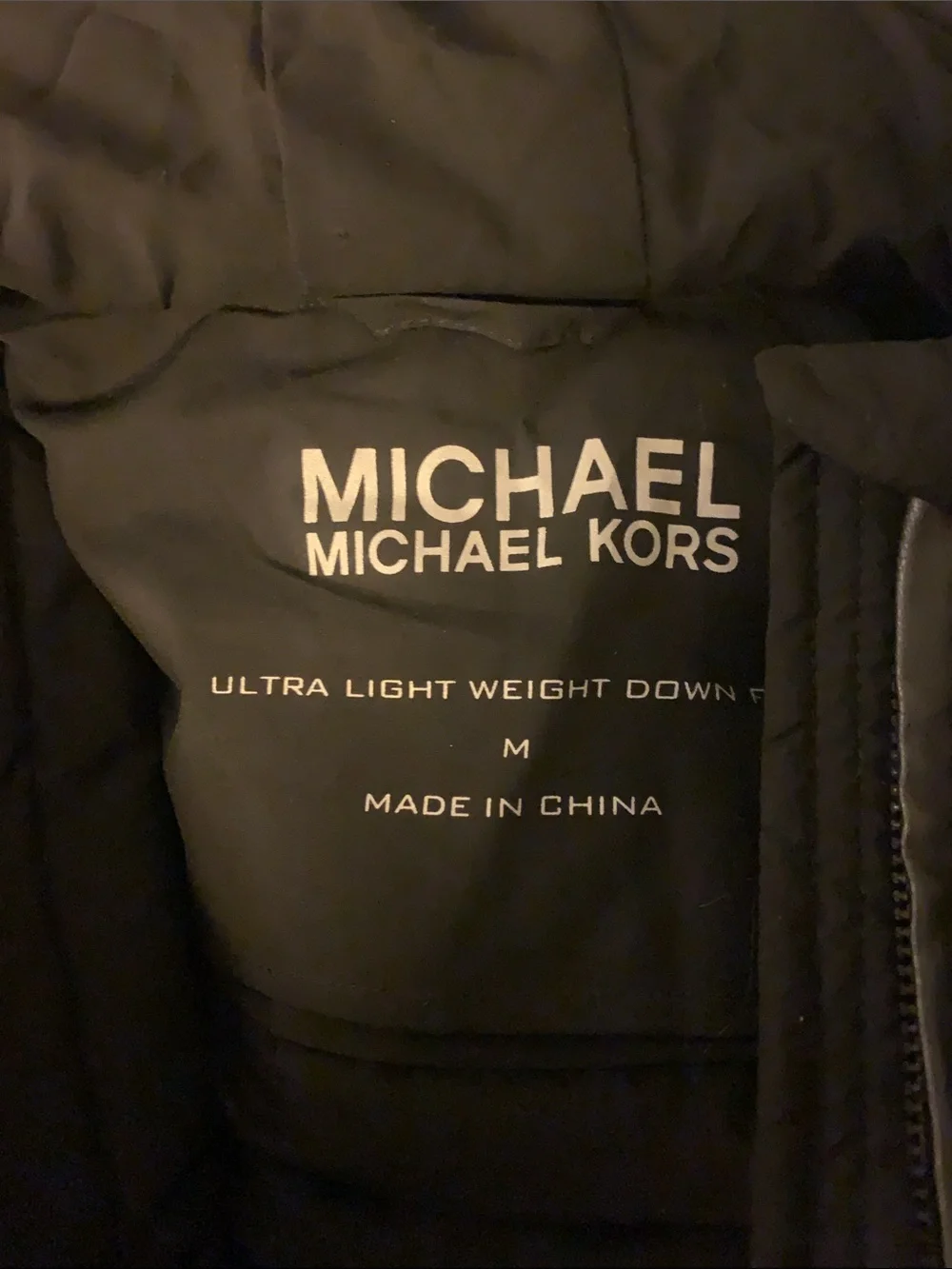 Michael Kors Ultra Light Weight Down Fill Hooded Puffer Jacket - Black- Size M